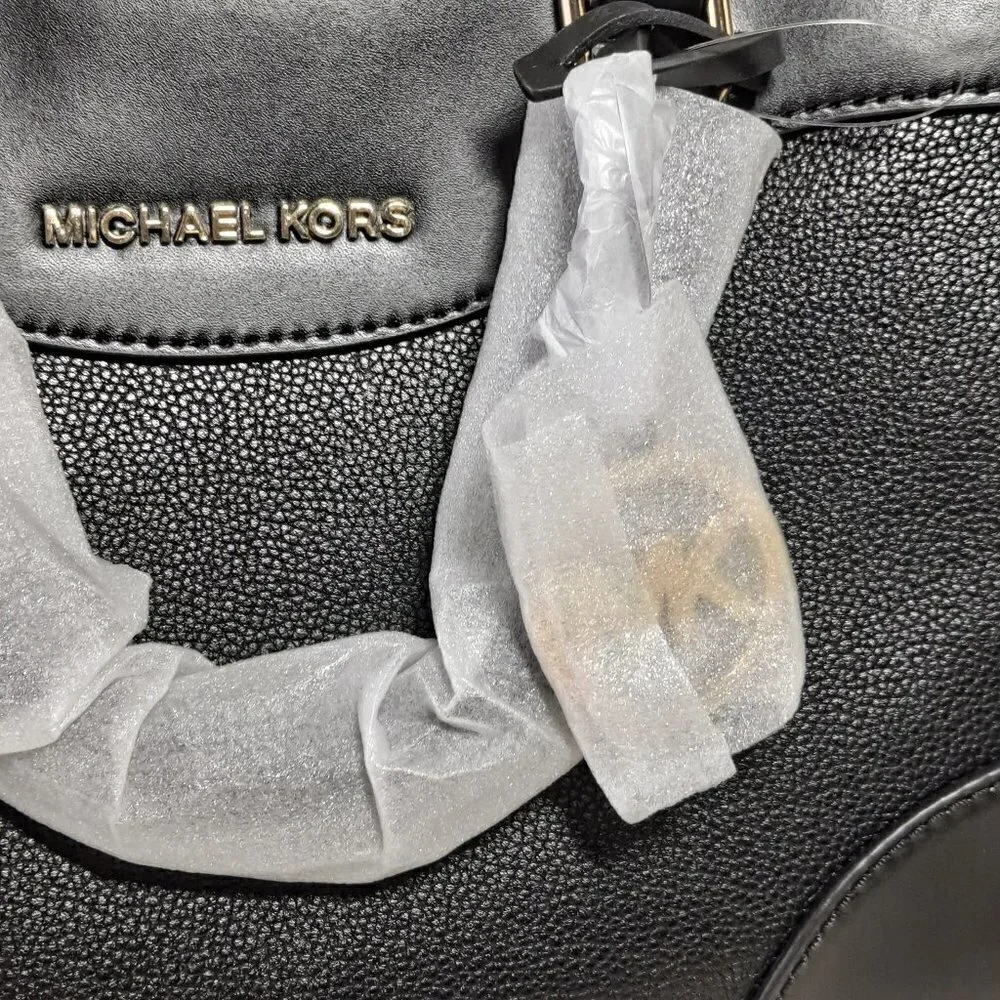 MICHAEL Michael Kors Maya Black Pebbled/Smooth Leather Satchel NWT